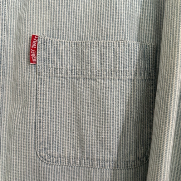 VINTAGE 90s Looney Tunes ACME Clothing Cotton Blue Pinstripe button down Medium - Picture 3 of 12